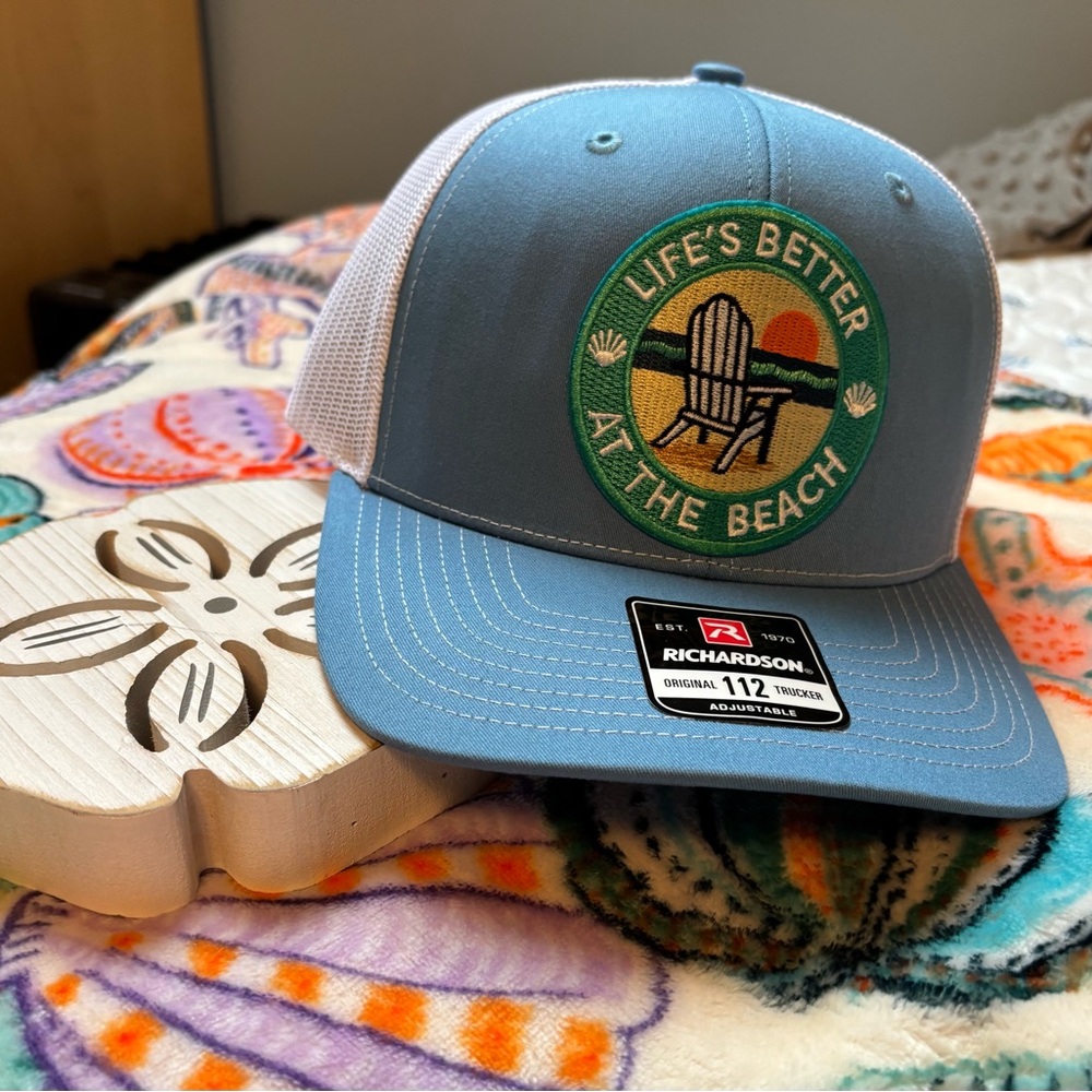 Richardson Blue and White Beach Trucker Hat
